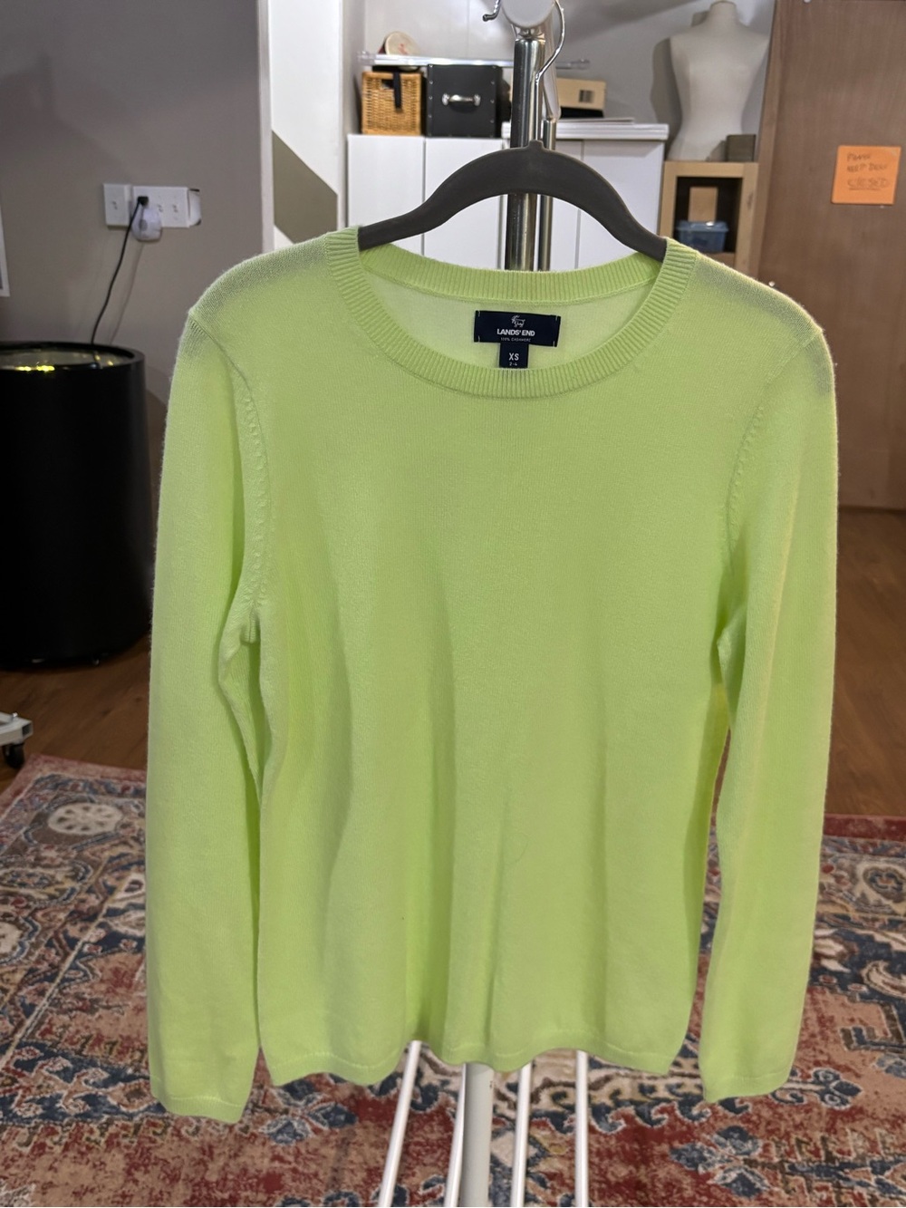 Cashmere Lands' End Women's Crewneck Sweater in Neon light Lime